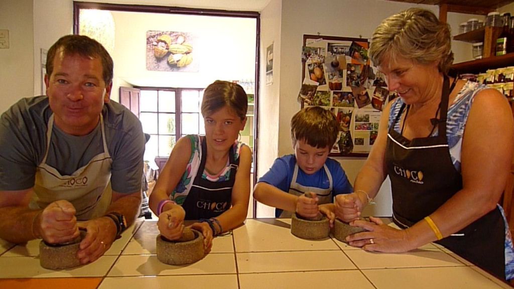 Grinding cocoa beans at the Choco Museo