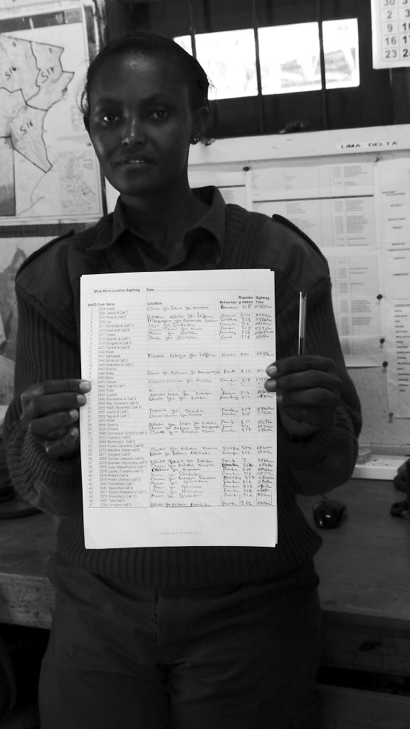 The rhino log - each rhino is tracked every day.  If they don't see the rhino for 3 days, they send out a search party to find it.