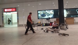 Putting bikes together in the Zurich Airport